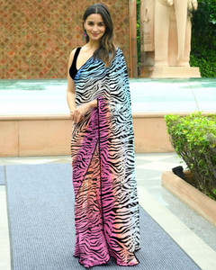 Mandani & Co. Ombre, Self Design, Printed, Digital Print, Embellished Bollywood Georgette, Chiffon Saree