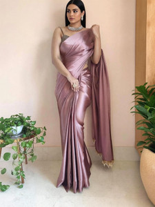 PD CLOTH VILLA Solid/Plain Bollywood Satin, Silk Blend Saree