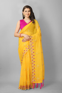 PRATHA FAB Embroidered Bollywood Supernet Saree