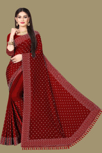 rudraCreation Checkered, Striped Kalamkari Chiffon, Chanderi Saree
