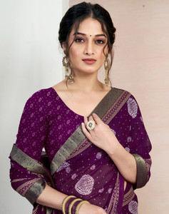 SIRIL प्रिंटेड इक्कत शिफॉन साड़ी