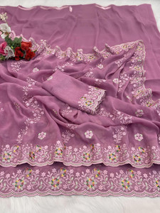 niesha fashion Embroidered Bollywood Shifon Sari - Image 5