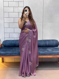 Mahaev Solid/Plain, Embellished Daily Wear Handloom Georgette Saree