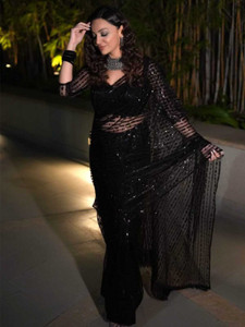 FAMOUS ZONE Embellished, Embroidered Bollywood Net Saree