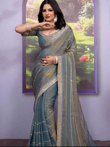 Ramevcration Applique, Woven, Self Design Banarasi Chiffon Saree