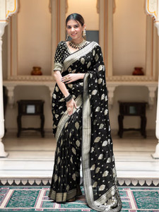 SYNVOZET Woven, Self Design Kanjivaram Pure Silk, Silk Blend Saree