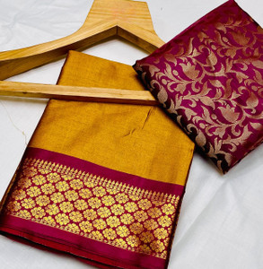 Fashion Club Collection Woven, Solid/Plain Gadwal Cotton Silk, Art Silk Saree