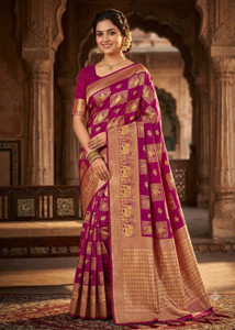 PHEASANT Woven, Embroidered Banarasi Jacquard, Art Silk Saree