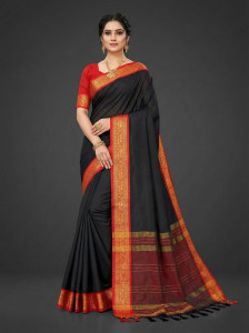 KANAKA SAREES Woven, Solid/Plain, Temple Border Bollywood Pure Silk Saree