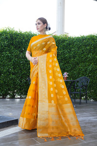 KOTHARI KS पोल्का प्रिंट बांधनी ओर्गेंज़ा साड़ी