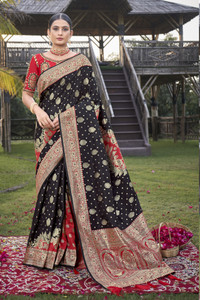 Navanari Self Design, Woven, Embellished Banarasi Jacquard, Art Silk Saree