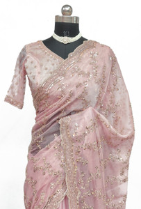 GEZREL Embroidered Bollywood Organza Saree