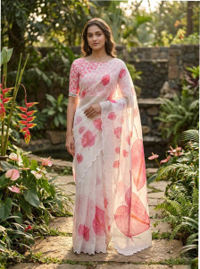 AYAAN CREATION Printed Bollywood Cotton Linen Saree