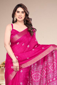 BilloRani प्रिंटेड बांधनी शिफॉन साड़ी