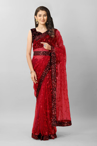 SROLY Embroidered Bollywood Supernet Saree