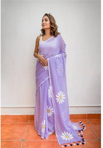 Manmit Enterprise Floral Print Daily Wear Cotton Linen Saree