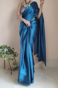 BRAHMSHAKTI Solid/Plain Bollywood Satin, Silk Blend Saree