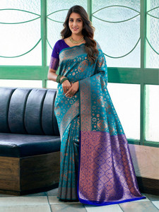 PRIMENIKS Woven, Embellished, Self Design Banarasi Silk Blend, Jacquard Saree