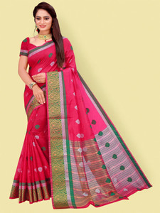 MENFLUENT Woven, Color Block Maheshwari Cotton Silk Saree