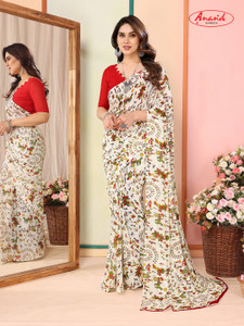 Anand Sarees Floral Print, Paisley, Animal Print Bollywood Georgette Saree