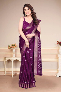 Magneitta Floral Print, Printed Bandhani Silk Blend, Cotton Silk Saree
