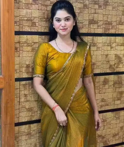 RK GROUP Yellow Bollywood Supernet Saree - Image 2