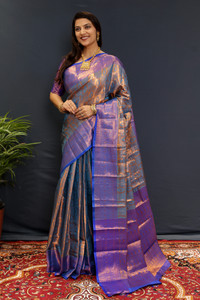 Divastri Embellished, Woven Kanjivaram Jacquard, Silk Blend Saree