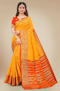 BHULAX Embroidered, Woven, Checkered Banarasi Jacquard, Cotton Silk Saree