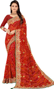 TINA FASHION Printed Bandhani Georgette Saree