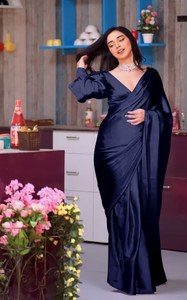 TIMEERAA Solid/Plain Bollywood Satin Saree