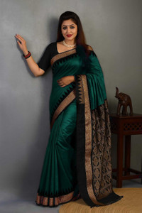 Sijileen Solid/Plain, Temple Border Sambalpuri Silk Blend Saree