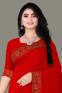 nevya creation Solid/Plain Banarasi Chiffon, Satin Saree