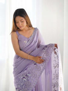 Samah Embroidered, Embellished Bollywood Silk Blend Saree