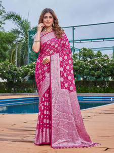 FINE WEAR Woven Banarasi Georgette, Jacquard Saree
