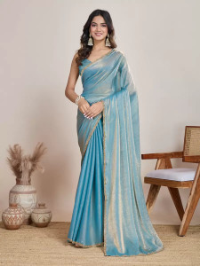 QVIDYA Self Design, Embellished Bollywood Tussar Silk Saree