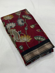 Ambaji enterprise Printed Kalamkari Cotton Blend Saree