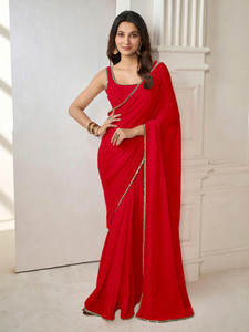 drashti trading Solid/Plain Bollywood Georgette Saree
