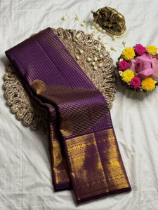 Charmi Fashion Checkered, Woven Kanjivaram Jute Silk Saree