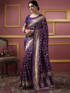 Houri Fab Woven, Embellished Banarasi Pure Silk, Jacquard Saree