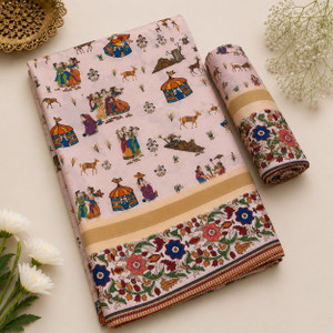Kjs Printed Kalamkari Silk Blend Saree