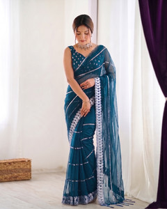 PATTARI Embroidered, Striped Bollywood Net Saree