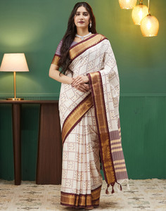 Samah Embellished, Printed, Woven Bollywood Silk Blend Saree