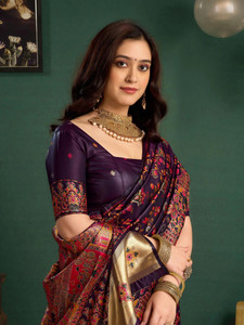 Satrani Woven Banarasi Silk Saree Purple - Image 6
