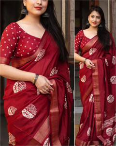 SSHAGUN LIFESTYLE Printed Hand Batik Cotton Silk Saree