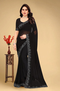 VEERAIVA Embroidered, Self Design Bollywood Chiffon Saree