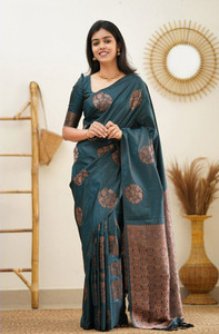QENY Printed Kanjivaram Pure Silk, Art Silk Saree