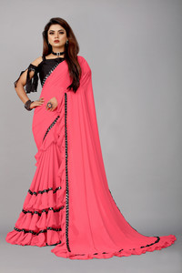 Maruti Creation Self Design, Solid/Plain, Digital Print, Dyed Bollywood Georgette, Chiffon Saree