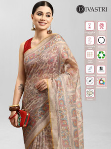 Divastri Printed Kalamkari Cotton Blend Saree