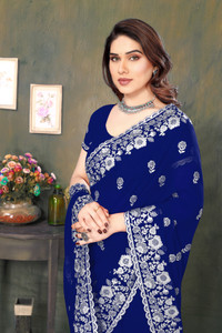 KHRITI FAB Embroidered, Floral Print Bollywood Georgette Saree
