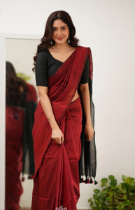 SMRITI HANDLOOM Solid/Plain Handloom Handloom Pure Cotton Saree